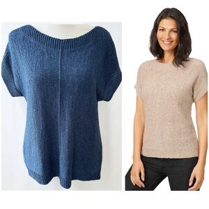 Cable & Gauge Blue Knit Sweater Top with Button Detailing on Back